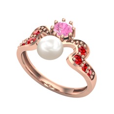 Inci, pembe kuvars ve garnet 14 ayar rose altın yüzük
