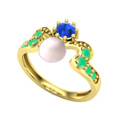 Ner İnci Yüzük - Pembe inci, lab safir ve kök zümrüt 18 ayar altın yüzük #1n0xh01