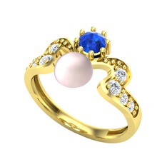 Ner İnci Yüzük - Pembe inci, lab safir ve pırlanta 14 ayar altın yüzük (0.48 karat) #1nklxwx