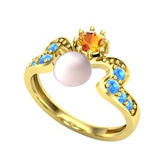 Ner İnci Yüzük - Pembe inci, sitrin ve akuamarin 8 ayar altın yüzük #1o3rix