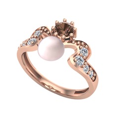 Ner İnci Yüzük - Pembe inci, dumanlı kuvars ve swarovski 8 ayar rose altın yüzük #1o4otdh