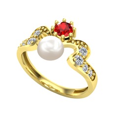 Ner İnci Yüzük - Inci, garnet ve swarovski 14 ayar altın yüzük #1o8uxjc