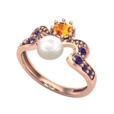 Ner İnci Yüzük - Inci, sitrin ve ametist 925 ayar rose altın kaplama gümüş yüzük #1og3uxb