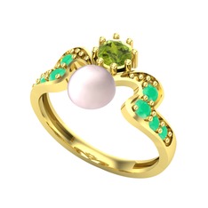 Ner İnci Yüzük - Pembe inci, peridot ve kök zümrüt 18 ayar altın yüzük #1optb70