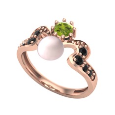 Ner İnci Yüzük - Pembe inci, peridot ve siyah zirkon 8 ayar rose altın yüzük #1ouyj1x