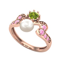 Ner İnci Yüzük - Inci, peridot ve pembe kuvars 18 ayar rose altın yüzük #1p21c2p