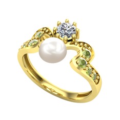Ner İnci Yüzük - Inci, swarovski ve peridot 18 ayar altın yüzük #1p29bc3