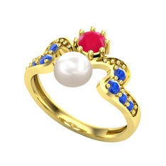 Ner İnci Yüzük - Inci, kök yakut ve lab safir 14 ayar altın yüzük #1pebwqk