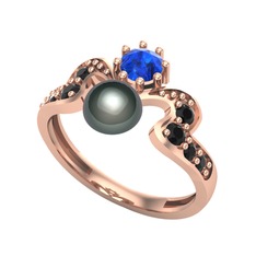 Siyah inci, lab safir ve siyah zirkon 18 ayar rose altın yüzük