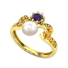 Ner İnci Yüzük - Inci, ametist ve sitrin 18 ayar altın yüzük #1qxhyow