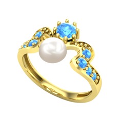 Ner İnci Yüzük - Inci ve akuamarin 18 ayar altın yüzük #1r3ivef