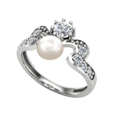 Ner İnci Yüzük - Inci, pırlanta ve swarovski 925 ayar gümüş yüzük (0.35 karat) #1r74wqx