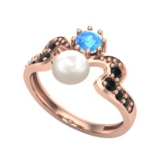 Ner İnci Yüzük - Inci, akuamarin ve siyah zirkon 8 ayar rose altın yüzük #1rad390