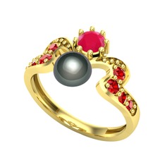 Ner İnci Yüzük - Siyah inci, kök yakut ve garnet 925 ayar altın kaplama gümüş yüzük #1rdk8sw