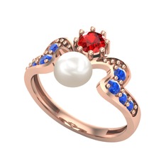 Inci, garnet ve lab safir 18 ayar rose altın yüzük