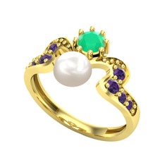 Ner İnci Yüzük - Inci, kök zümrüt ve ametist 8 ayar altın yüzük #1rovqan