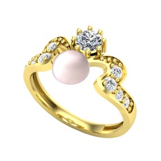 Pembe inci, swarovski ve pırlanta 14 ayar altın yüzük (0.48 karat)