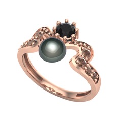 Ner İnci Yüzük - Siyah inci, siyah zirkon ve dumanlı kuvars 8 ayar rose altın yüzük #1sbnrj9