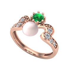 Ner İnci Yüzük - Pembe inci, yeşil kuvars ve swarovski 925 ayar rose altın kaplama gümüş yüzük #1sj75bp