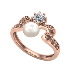 Ner İnci Yüzük - Inci, swarovski ve dumanlı kuvars 8 ayar rose altın yüzük #1sn2xip