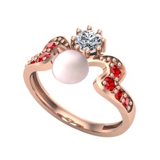 Ner İnci Yüzük - Pembe inci, beyaz zirkon ve garnet 8 ayar rose altın yüzük #1sz9uf4