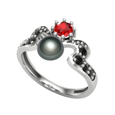 Siyah inci, garnet ve siyah zirkon 925 ayar gümüş yüzük