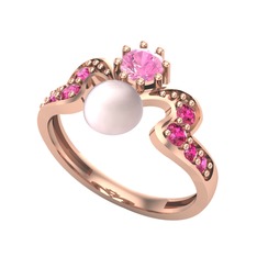 Ner İnci Yüzük - Pembe inci, pembe kuvars ve rodolit garnet 14 ayar rose altın yüzük #1t4uu24