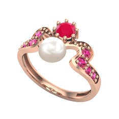 Ner İnci Yüzük - Inci, kök yakut ve rodolit garnet 925 ayar rose altın kaplama gümüş yüzük #1trlcax