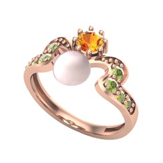 Ner İnci Yüzük - Pembe inci, sitrin ve peridot 18 ayar rose altın yüzük #1tu06fr