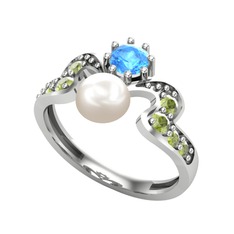 Ner İnci Yüzük - Inci, akuamarin ve peridot 925 ayar gümüş yüzük #1u7hpfl