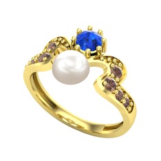 Ner İnci Yüzük - Inci, lab safir ve dumanlı kuvars 8 ayar altın yüzük #1uera0f