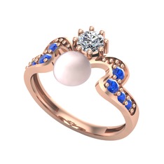 Pembe inci, swarovski ve lab safir 18 ayar rose altın yüzük