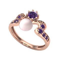 Ner İnci Yüzük - Pembe inci ve ametist 14 ayar rose altın yüzük #1uje48c