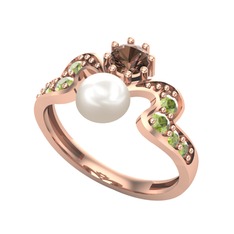 Ner İnci Yüzük - Inci, dumanlı kuvars ve peridot 925 ayar rose altın kaplama gümüş yüzük #1ur3hx1