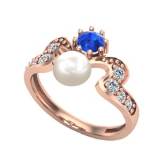 Ner İnci Yüzük - Inci, lab safir ve swarovski 18 ayar rose altın yüzük #1uv7vok