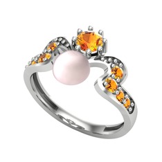 Pembe inci ve sitrin 14 ayar beyaz altın yüzük