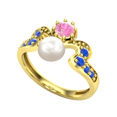 Ner İnci Yüzük - Inci, pembe kuvars ve lab safir 925 ayar altın kaplama gümüş yüzük #1wdj75g