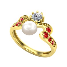 Ner İnci Yüzük - Inci, swarovski ve garnet 18 ayar altın yüzük #1wtfqz5