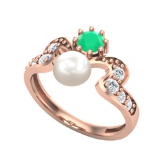 Ner İnci Yüzük - Inci, kök zümrüt ve pırlanta 18 ayar rose altın yüzük (0.48 karat) #1xeurh0