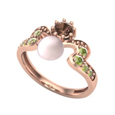Pembe inci, dumanlı kuvars ve peridot 8 ayar rose altın yüzük