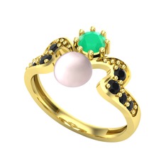 Ner İnci Yüzük - Pembe inci, kök zümrüt ve siyah zirkon 925 ayar altın kaplama gümüş yüzük #1xla2ic