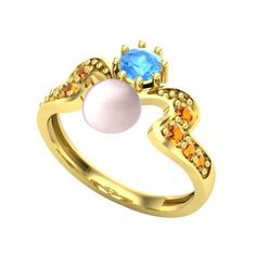 Ner İnci Yüzük - Pembe inci, akuamarin ve sitrin 8 ayar altın yüzük #1y2p00x