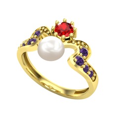 Ner İnci Yüzük - Inci, garnet ve ametist 14 ayar altın yüzük #1y98h4q