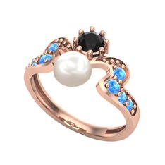Ner İnci Yüzük - Inci, siyah zirkon ve akuamarin 925 ayar rose altın kaplama gümüş yüzük #1ycvvg2