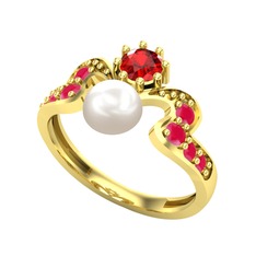 Inci, garnet ve kök yakut 18 ayar altın yüzük