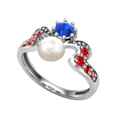 Ner İnci Yüzük - Inci, lab safir ve garnet 14 ayar beyaz altın yüzük #1yxlpu7