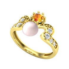 Ner İnci Yüzük - Pembe inci, sitrin ve pırlanta 925 ayar altın kaplama gümüş yüzük (0.48 karat) #2uq5kn
