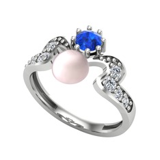 Pembe inci, lab safir ve swarovski 8 ayar beyaz altın yüzük