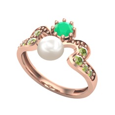 Inci, kök zümrüt ve peridot 8 ayar rose altın yüzük