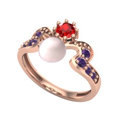 Ner İnci Yüzük - Pembe inci, garnet ve ametist 8 ayar rose altın yüzük #43i6ey